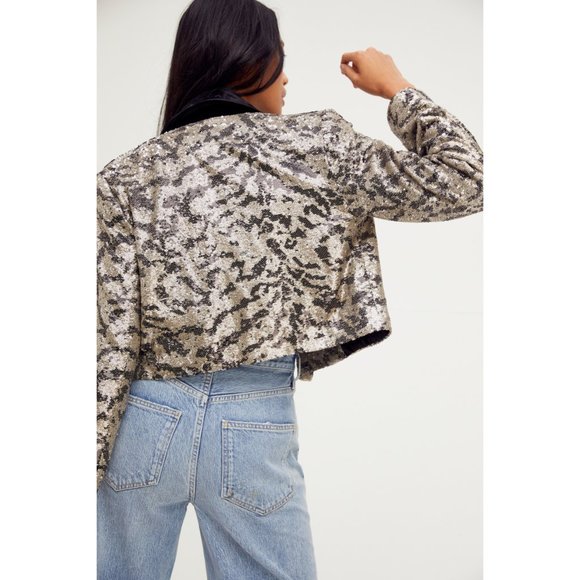 NWT Free People Ari Sequin Cropped Blazer / Tiger - Picture 3 of 8